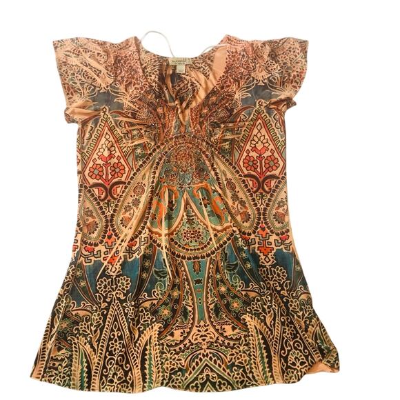 One World Flattering Multi Color Coral Paisley Pop Over Top V Neck Light Weight - Picture 8 of 16